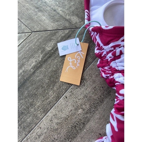 Kona Sol Swimsuit One Piece Pink Raspberry Floral Pattern XS (0-2) New - Picture 5 of 10